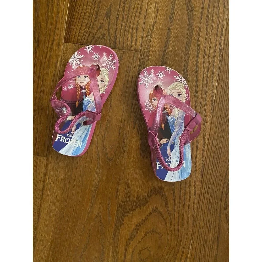 Frozen girls pink glittery flip flops